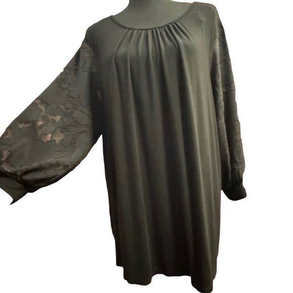 Daniel Rainn Blouse 2X Womens Black Top Sheer Sleeves Minimalist Career Dressy - Picture 2 of 9